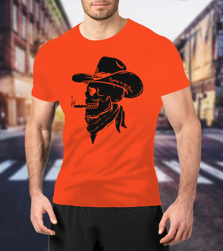 Cowboy To The Bone Skeleton Smoking Bandana Hat T-Shirt