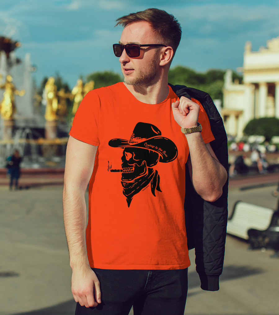 Cowboy To The Bone Skeleton Smoking Bandana Hat T-Shirt