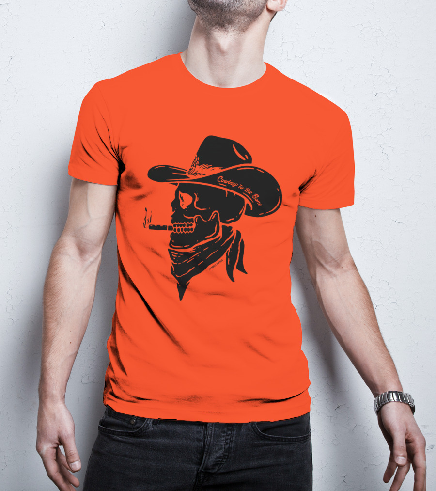 Cowboy To The Bone Skeleton Smoking Bandana Hat T-Shirt