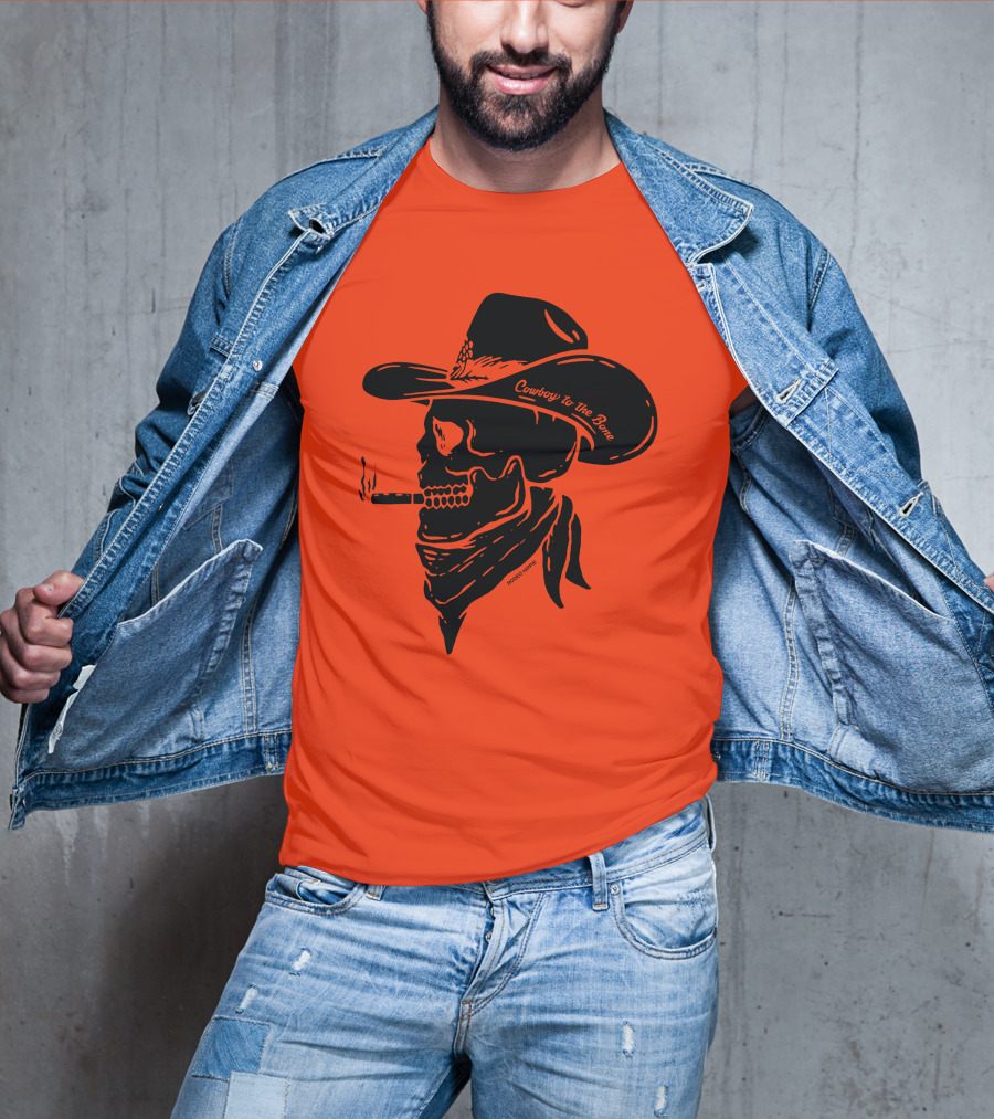 Cowboy To The Bone Skeleton Smoking Bandana Hat T-Shirt