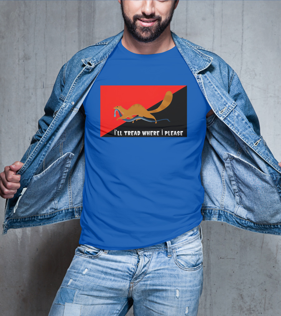 I'll Tread Where I Please Squirrel With Snake On Red T-Shirt