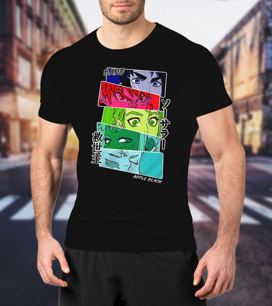 Saturday AM Apple Black Sano Character Panels Spencer's Merch T-Shirt