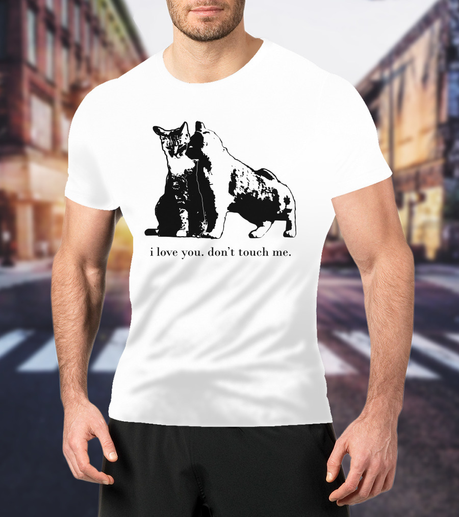 I Love You Don't Touch Me Cat Duo Black And White Contrast T-Shirt