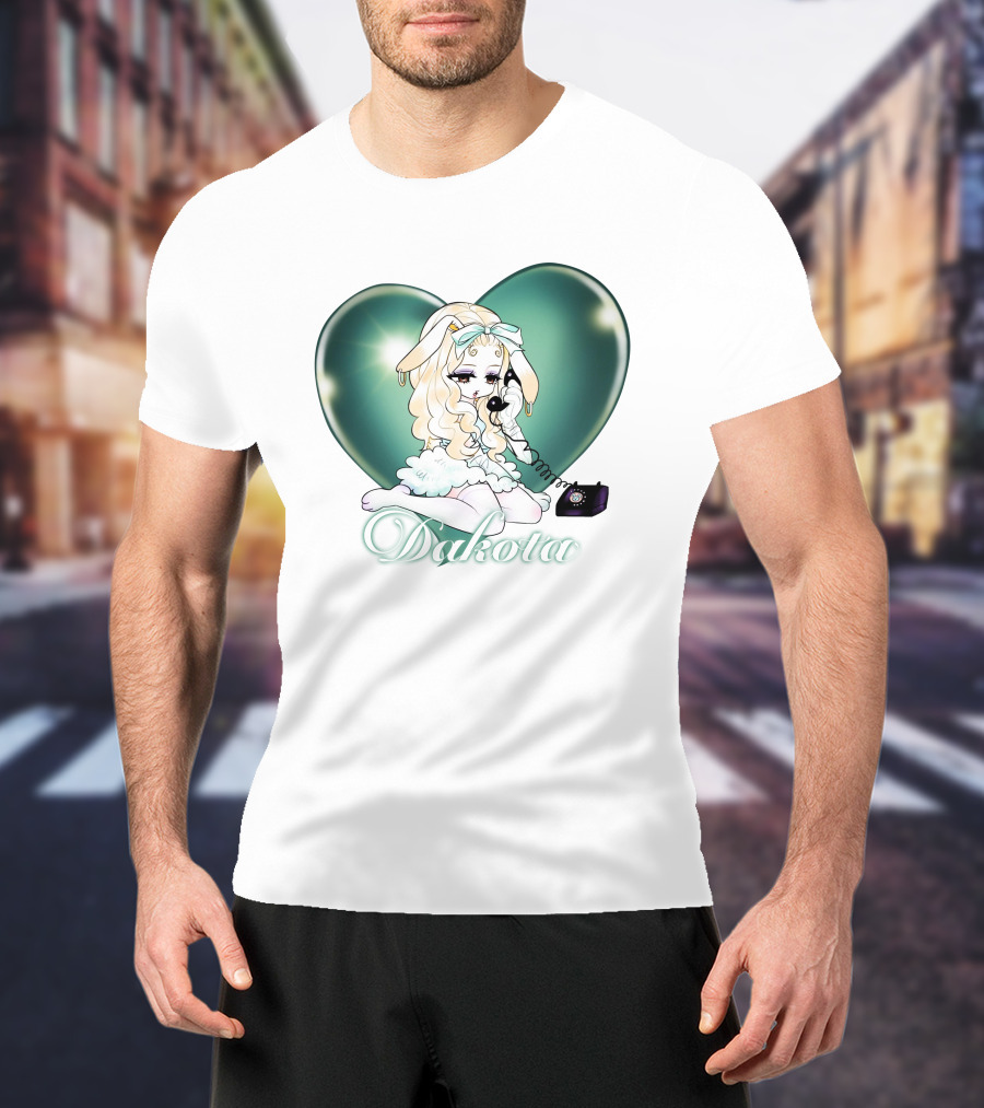 Dakota Cute Bunny Girl With Heart And Vintage Phone T-Shirt