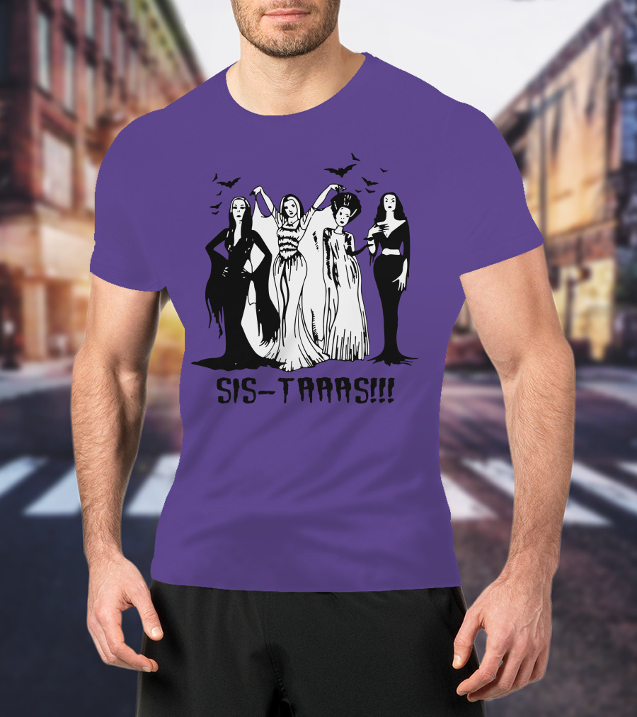 SIS-TAAAS Gothic Witches Halloween Illustration With Bats T-Shirt
