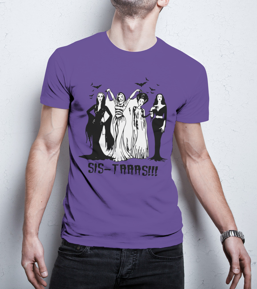 SIS-TAAAS Gothic Witches Halloween Illustration With Bats T-Shirt