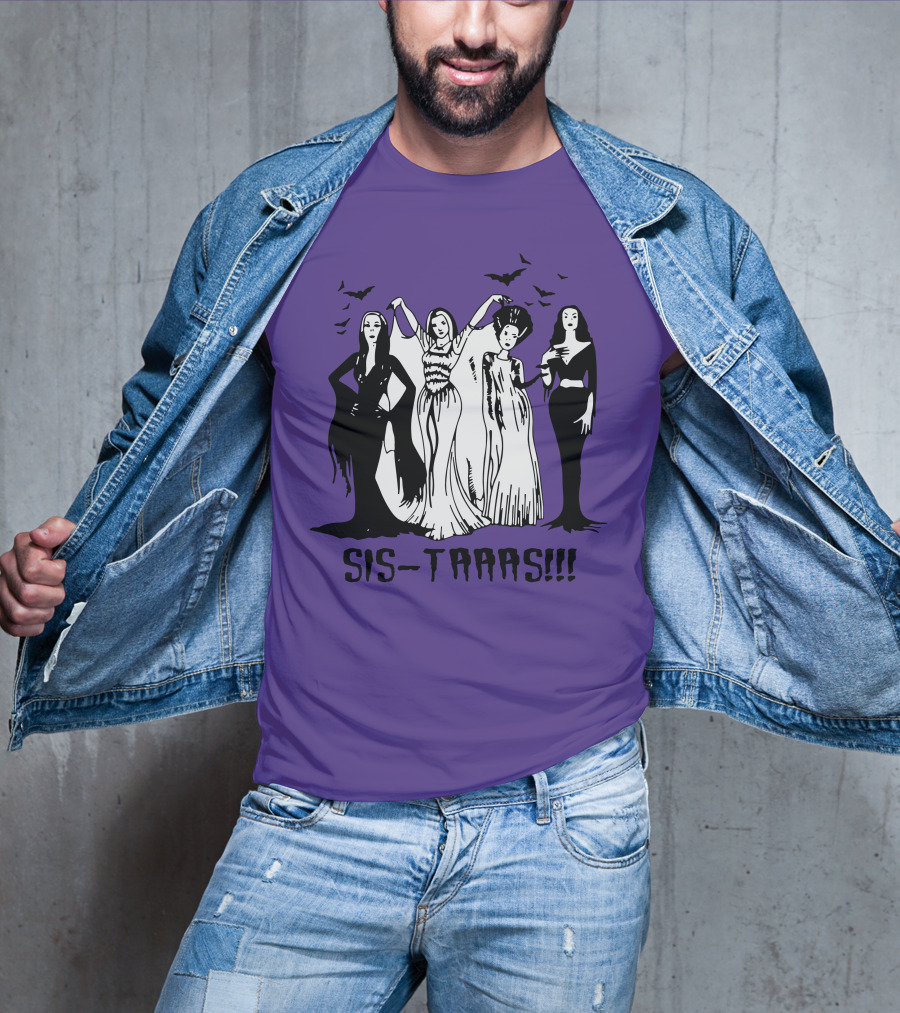SIS-TAAAS Gothic Witches Halloween Illustration With Bats T-Shirt