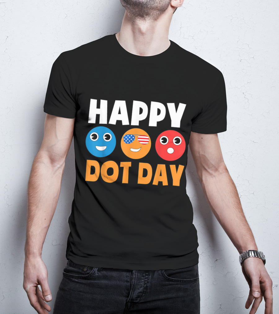 Happy International Dot Day Colorful Emoji Faces With USA Flag Glasses T-Shirt