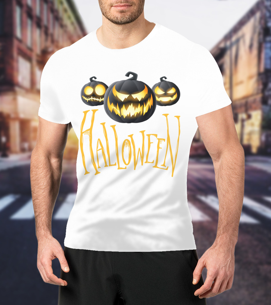 Halloween Scary Pumpkin Head Glowing Faces T-Shirt