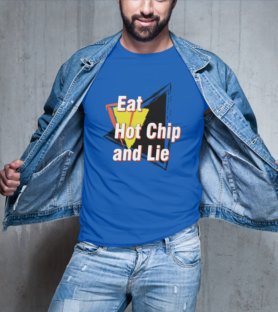 Eat Hot Chip And Lie Retro Style Text With Abstract Geometric Background T-Shirt