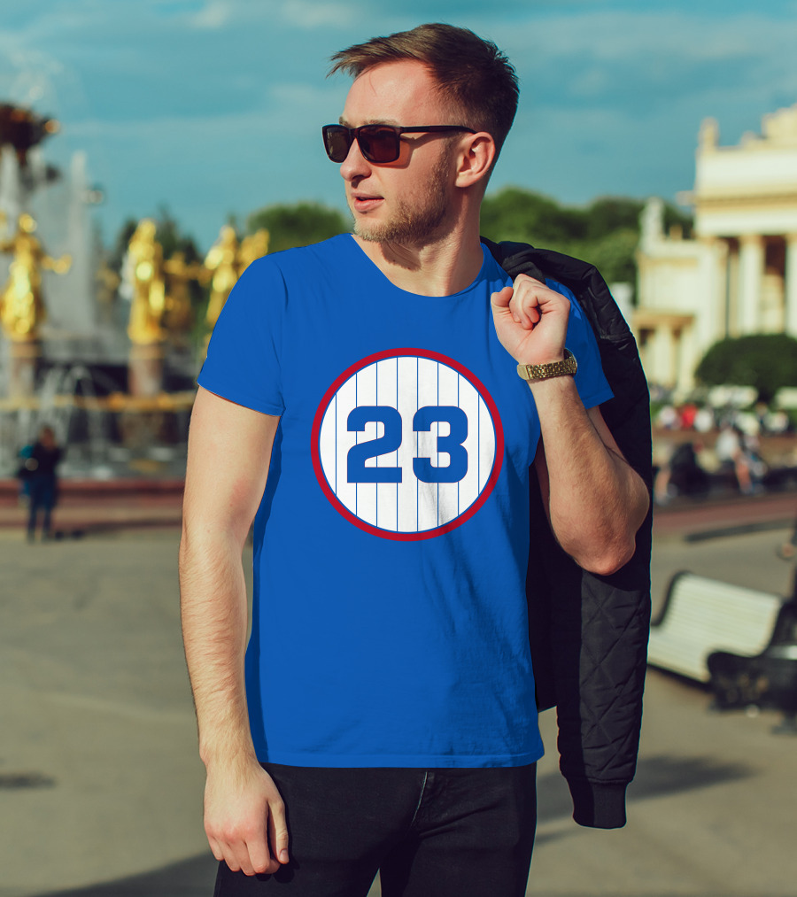 Harry Caray 23 Baseball Number Circle Blue Pinstripe T-Shirt
