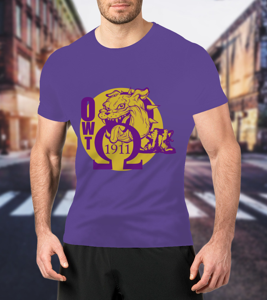Omega Psi Phi Fraternity 1911 Bulldog OWT Greek Lettering Purple Gold T-Shirt