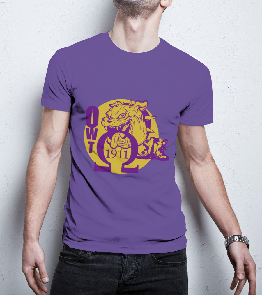 Omega Psi Phi Fraternity 1911 Bulldog OWT Greek Lettering Purple Gold T-Shirt