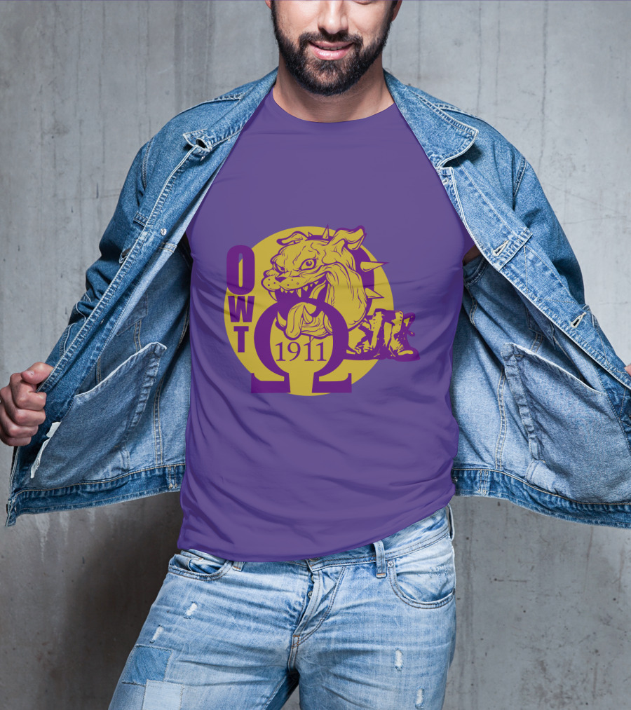 Omega Psi Phi Fraternity 1911 Bulldog OWT Greek Lettering Purple Gold T-Shirt