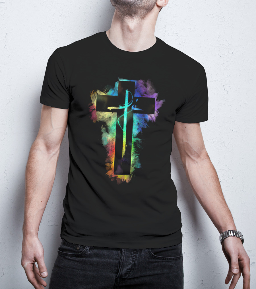 Cross Colorful Multicolor Paintbrush Cross T-Shirt