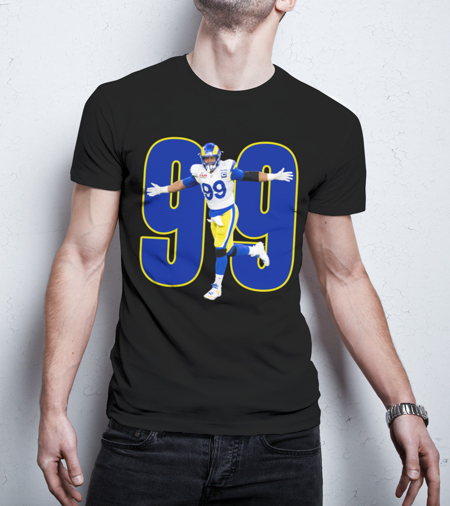 Aaron Charles Donald Number 99 NFL Player In Blue And Yellow Football Uniform T-Shirt