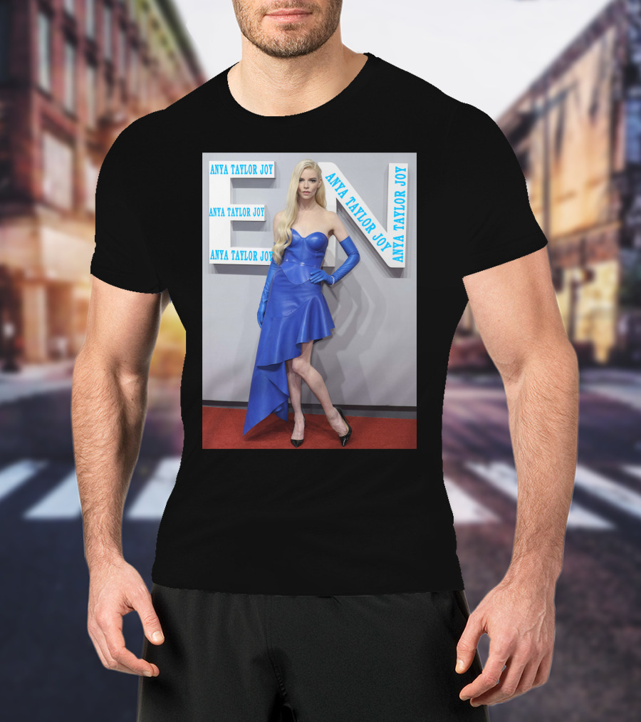 Anya Taylor Joy Blue Dress Ensemble With Long Gloves T-Shirt