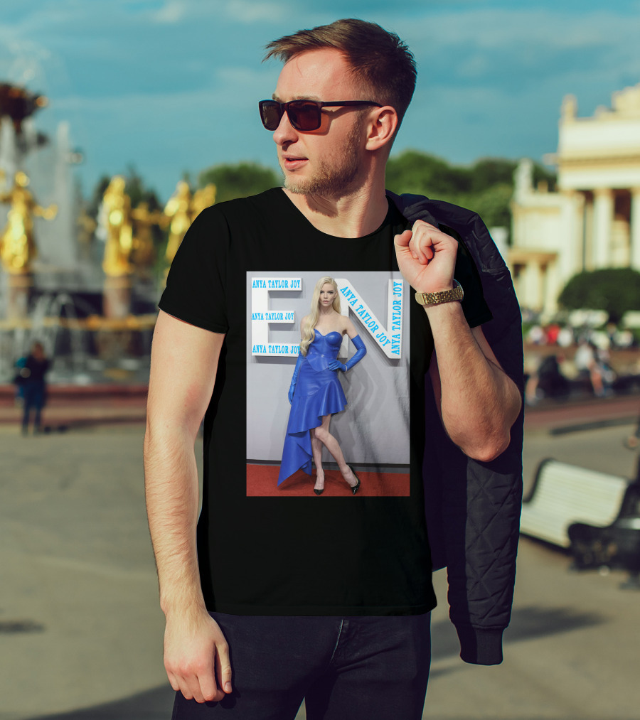 Anya Taylor Joy Blue Dress Ensemble With Long Gloves T-Shirt