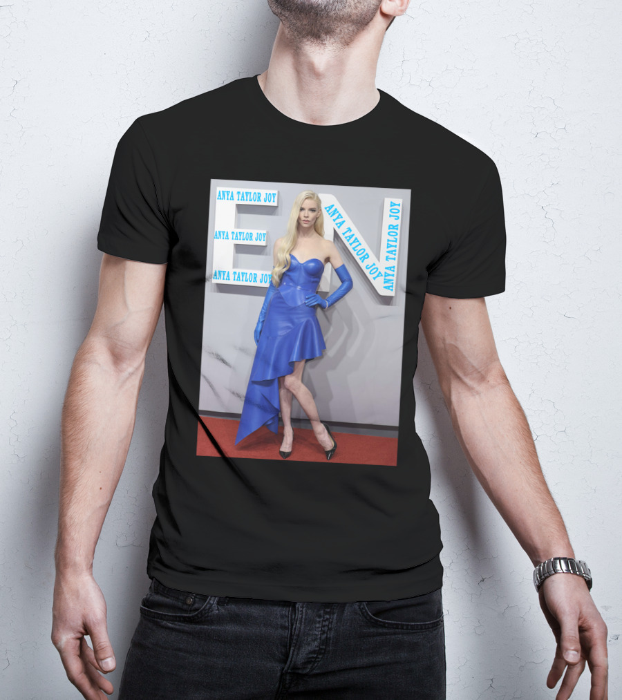 Anya Taylor Joy Blue Dress Ensemble With Long Gloves T-Shirt