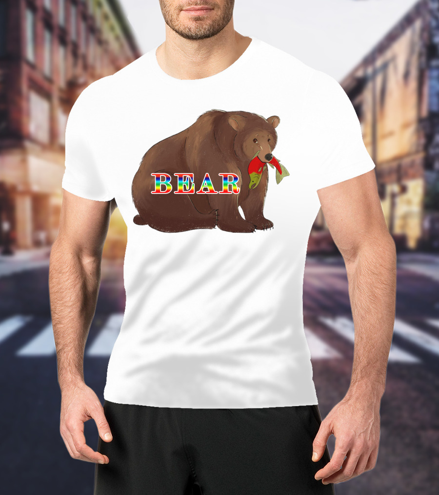 Bear Rainbow Text With Salmon T-Shirt