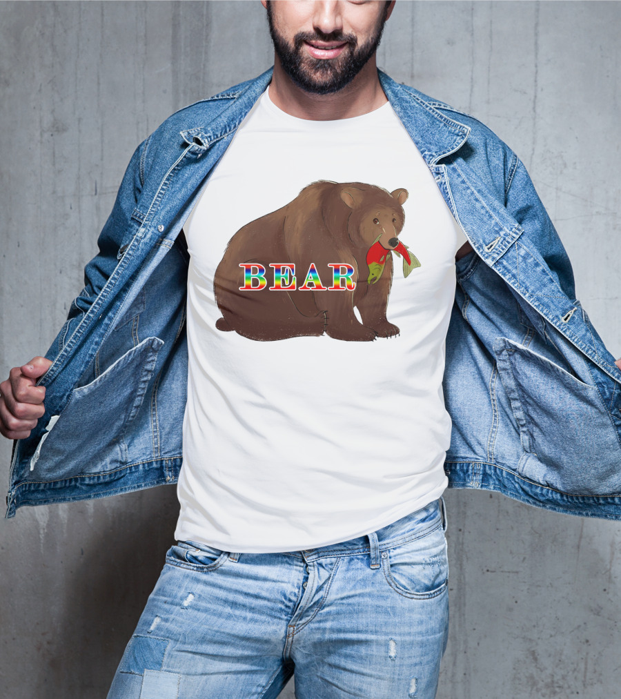 Bear Rainbow Text With Salmon T-Shirt