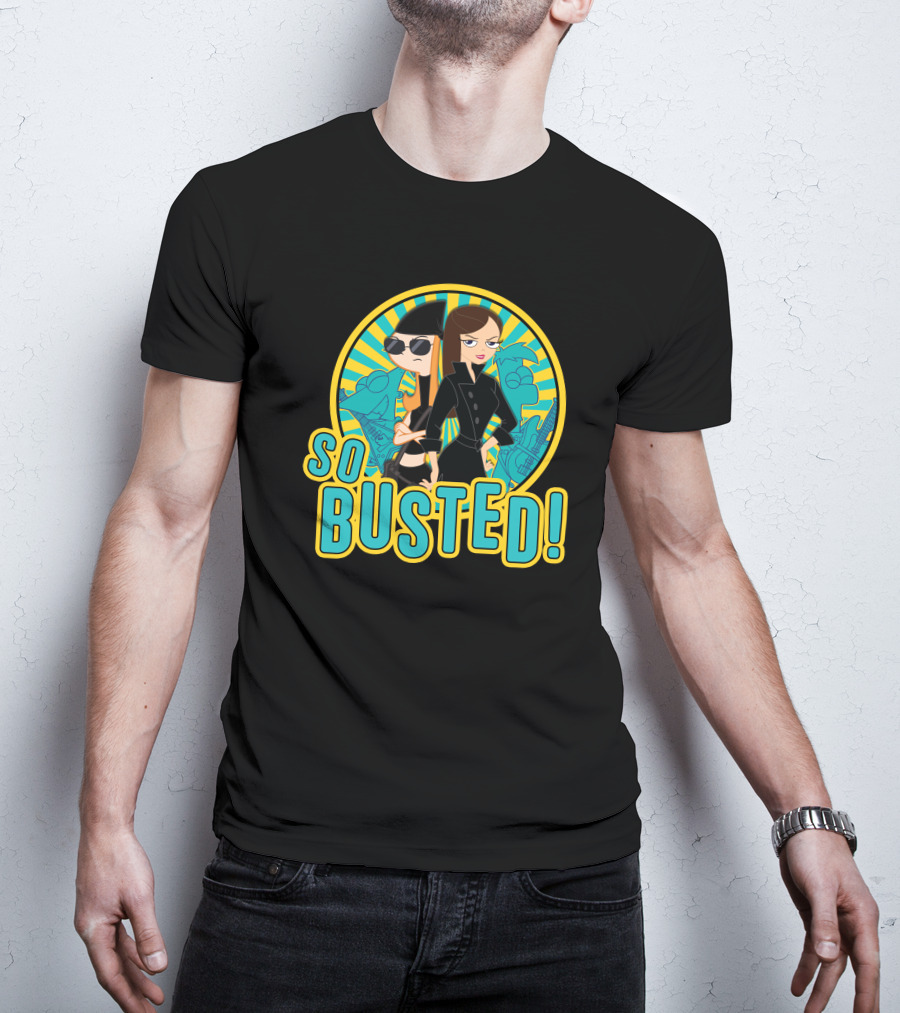 Phineas And Ferb So Busted Iconic Characters With Bold Background T-Shirt