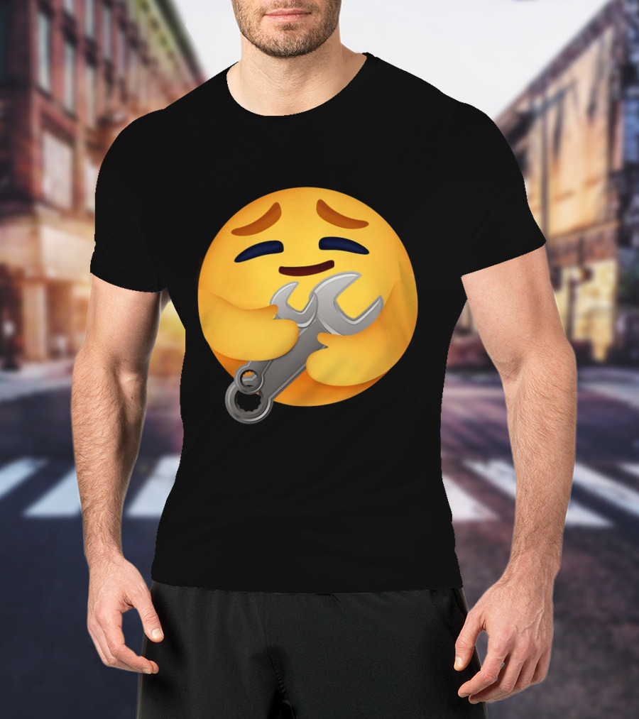Funny Mechanic Emotion Hugging Wrench Emoji T-Shirt