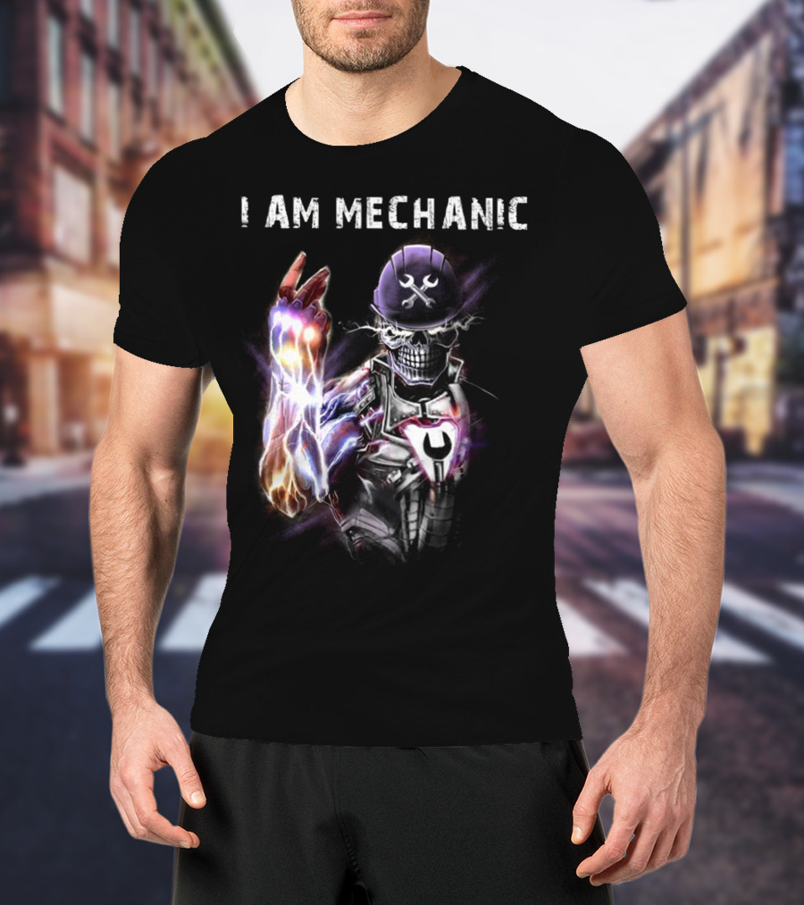 I AM MECHANIC Electric Skeleton With Wrench Helmet T-Shirt