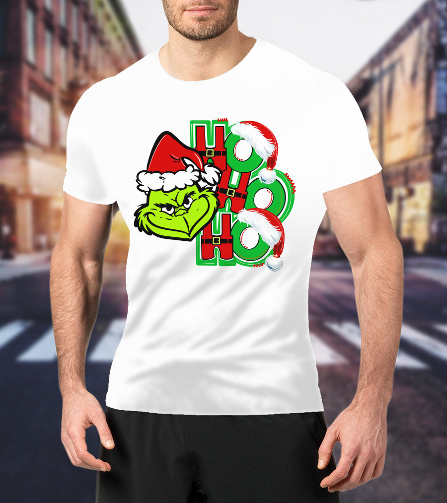 Grinch Ho Ho Ho Santa Hat Christmas T-Shirt