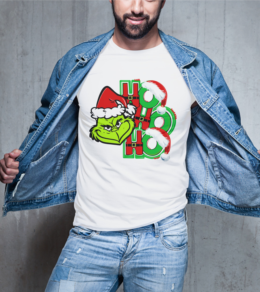 Grinch Ho Ho Ho Santa Hat Christmas T-Shirt