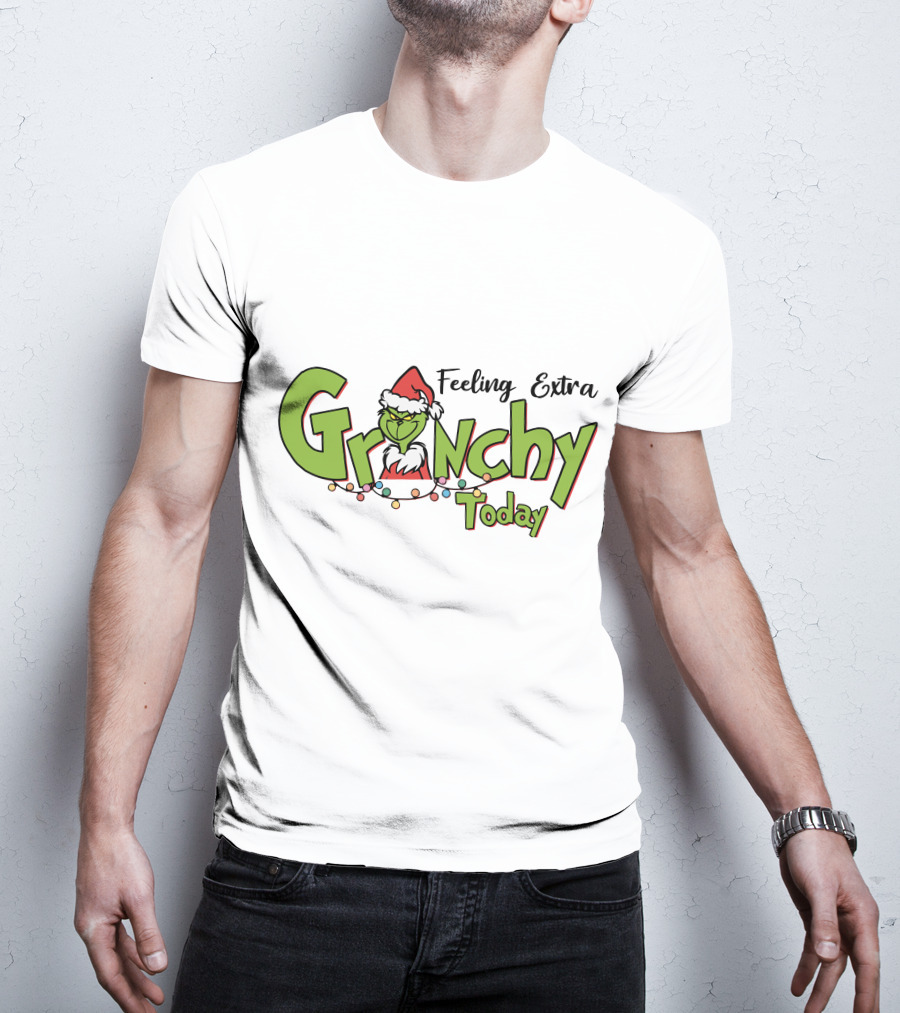 Feeling Extra Grinchy Today Santa Hat Christmas Lights T-Shirt