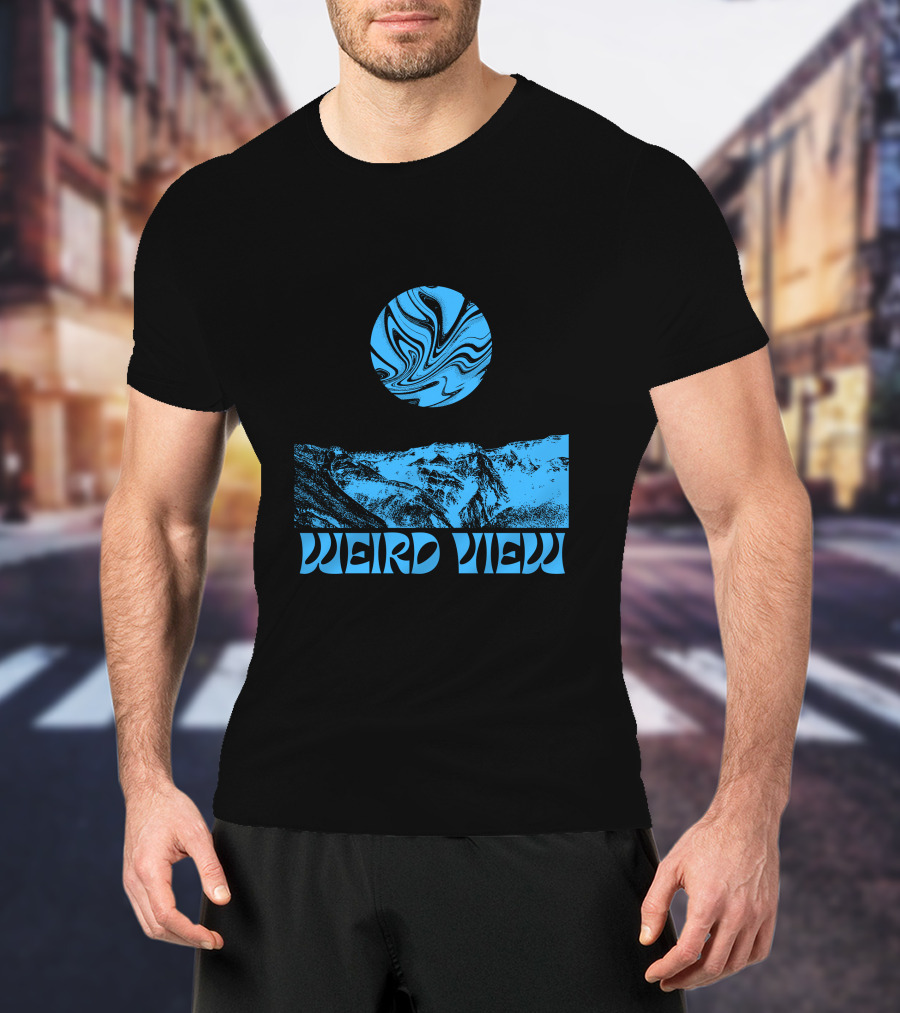 Weird View Surreal Blue Mountain Landscape With Swirling Sky T-Shirt
