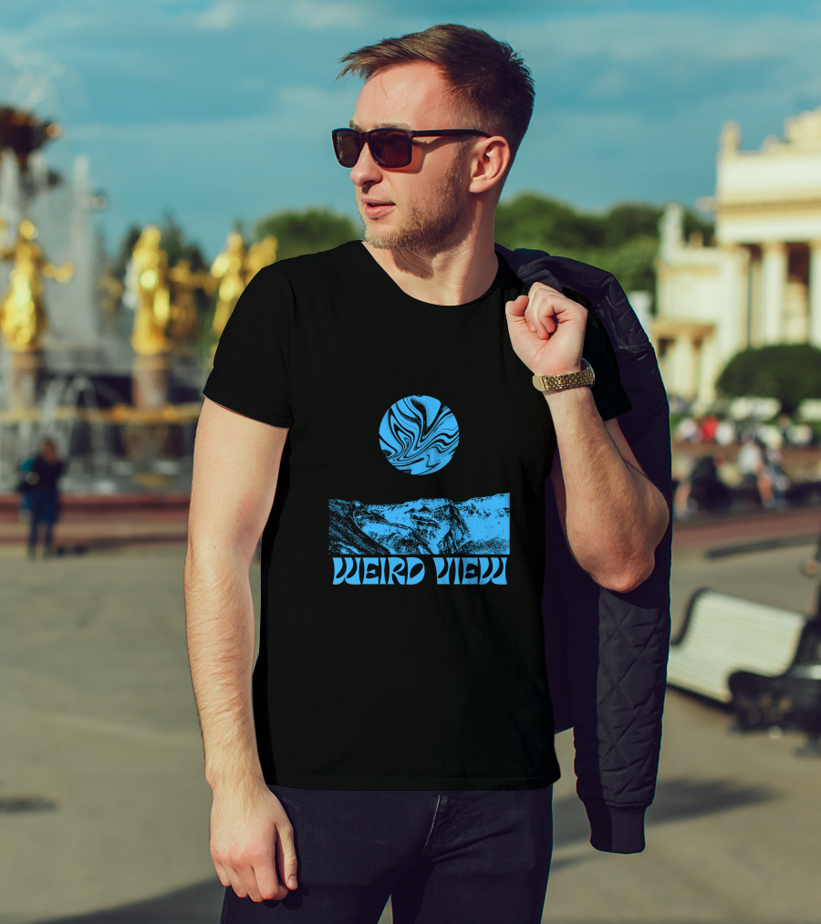 Weird View Surreal Blue Mountain Landscape With Swirling Sky T-Shirt