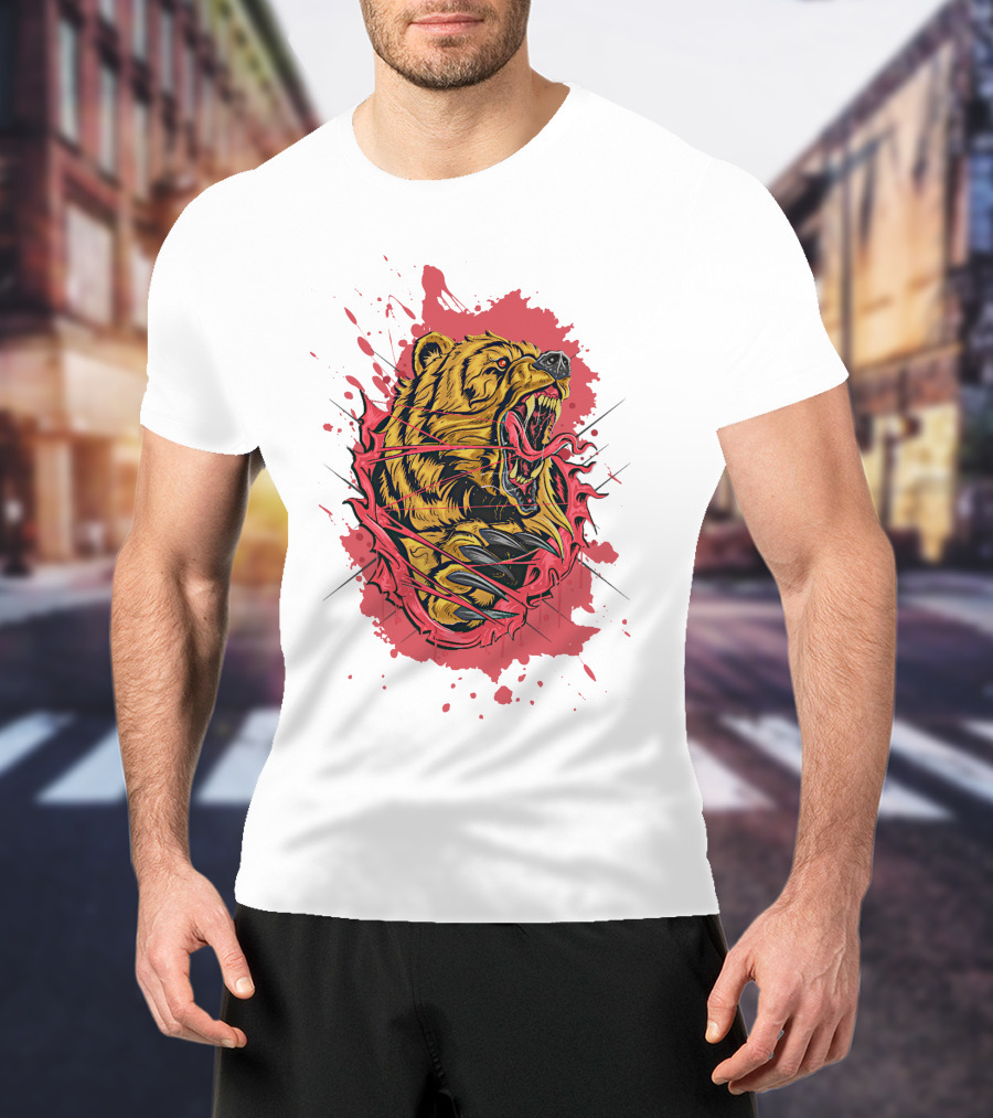 Bear Scary Roaring Splatter T-Shirt
