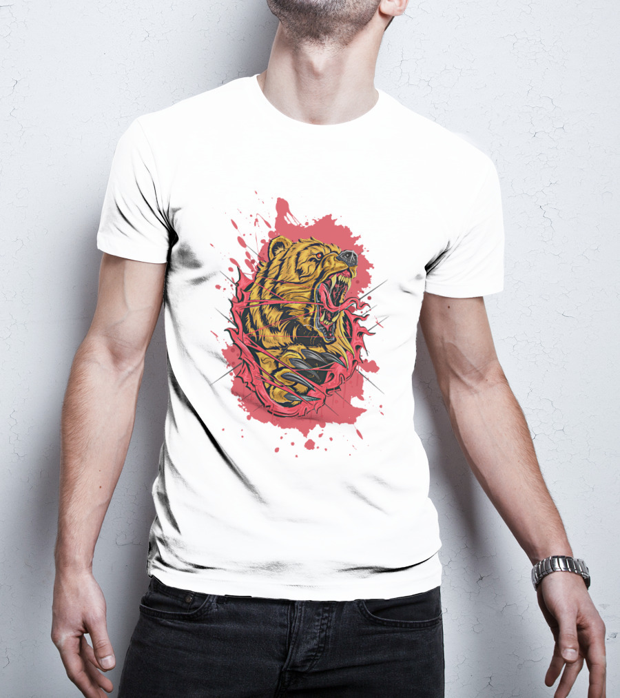 Bear Scary Roaring Splatter T-Shirt