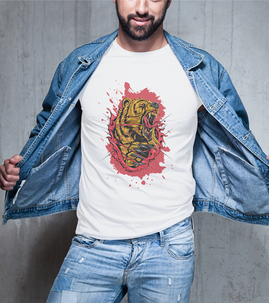 Bear Scary Roaring Splatter T-Shirt