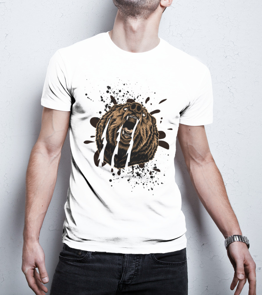 Roaring Bear With Splatter Effect And Claw Marks T-Shirt