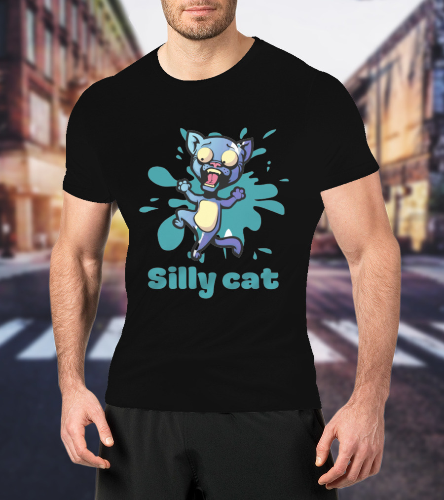 Playful Silly Cat With Cartoon Splash Effect T-Shirt