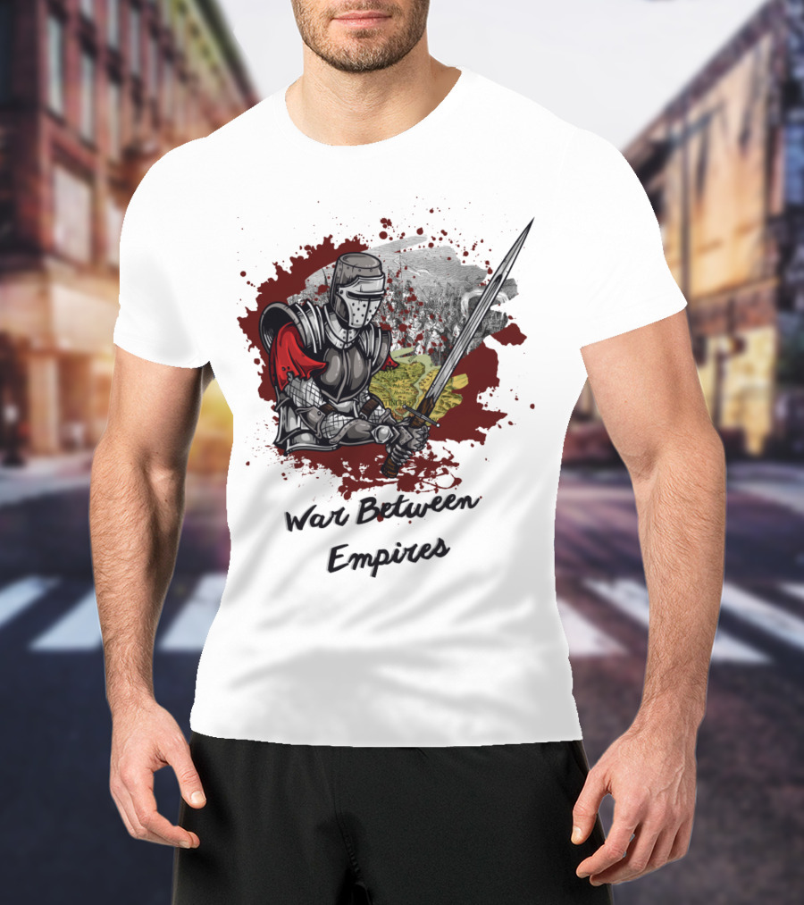 War Between Empires Medieval Knight Sword Battle Map Background T-Shirt
