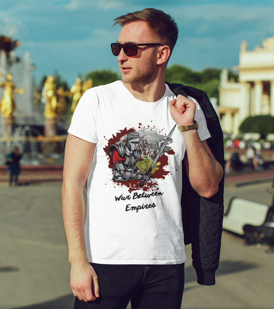 War Between Empires Medieval Knight Sword Battle Map Background T-Shirt