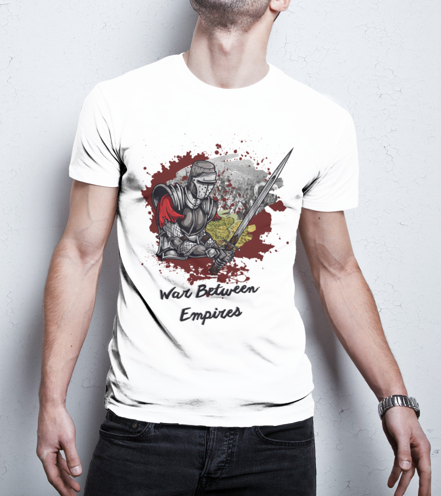 War Between Empires Medieval Knight Sword Battle Map Background T-Shirt