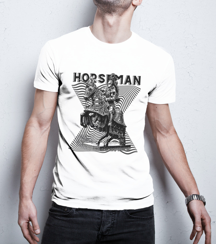 Horseman Knight On Armored Steed With Wavy Line Background T-Shirt