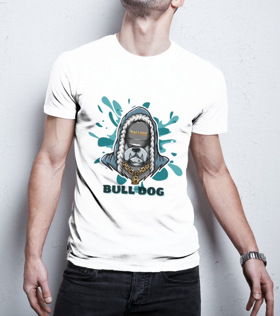 BULL DOG Hip Hop Style Hoodie With Chains And Splatter Background T-Shirt