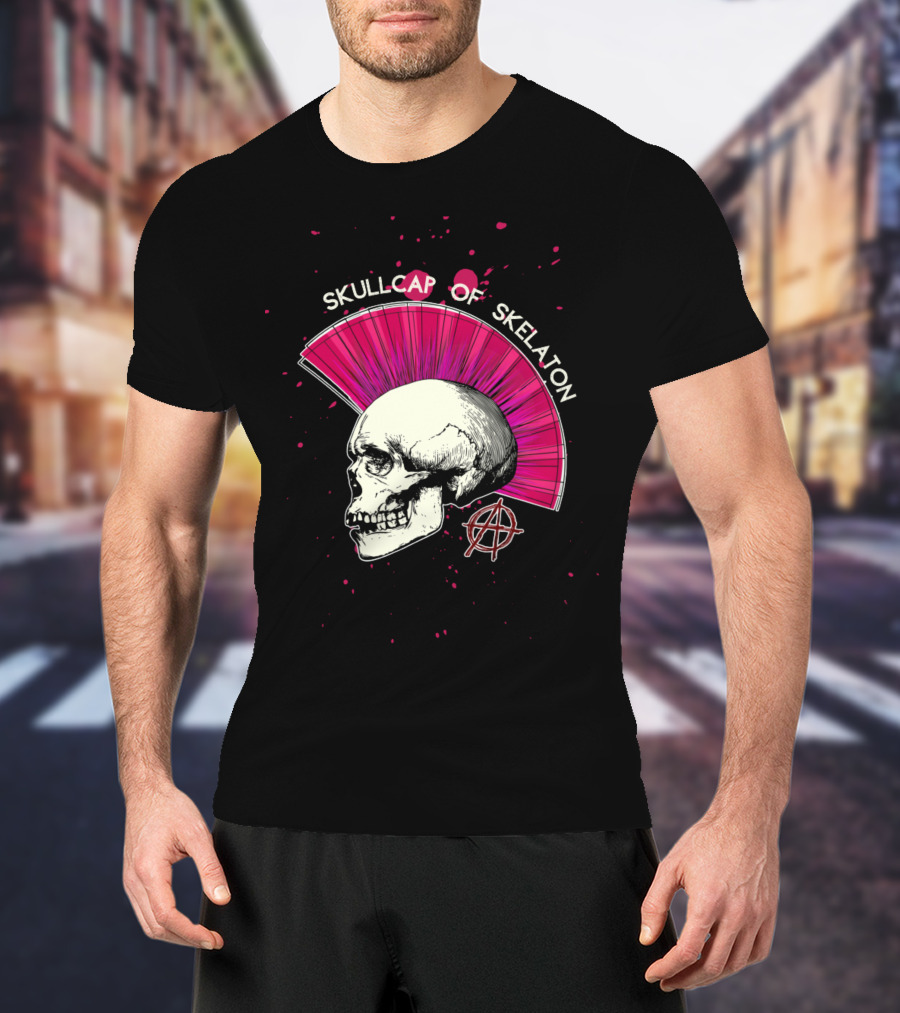 Skullcap Of Skeleton Punk Anarchy Mohawk T-Shirt
