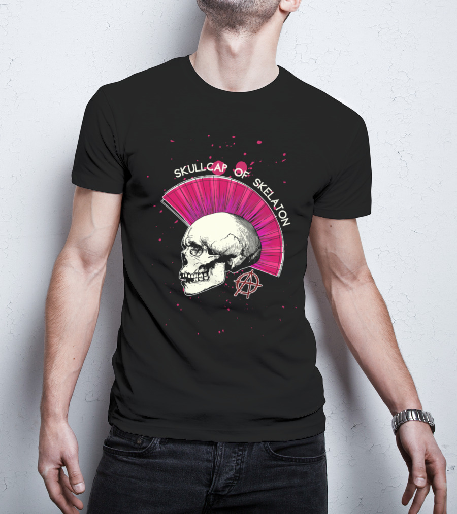 Skullcap Of Skeleton Punk Anarchy Mohawk T-Shirt