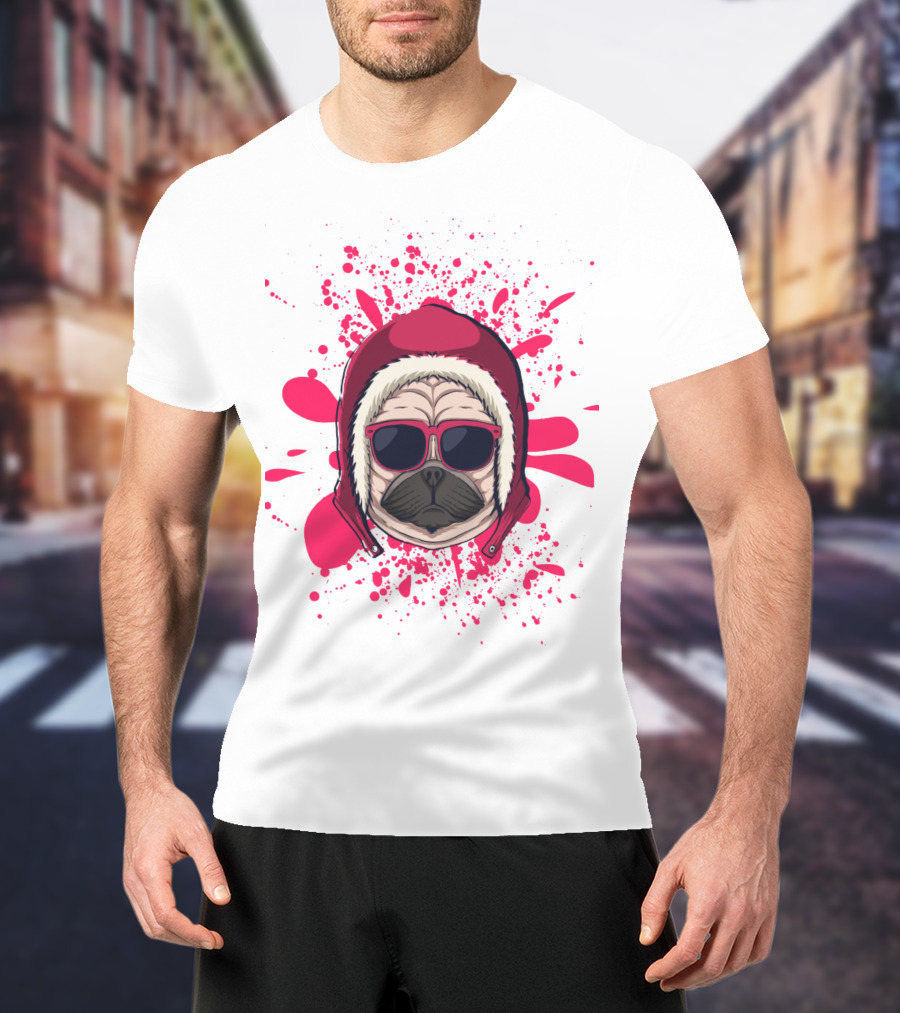 Pink Dog In Hood With Sunglasses T-Shirt