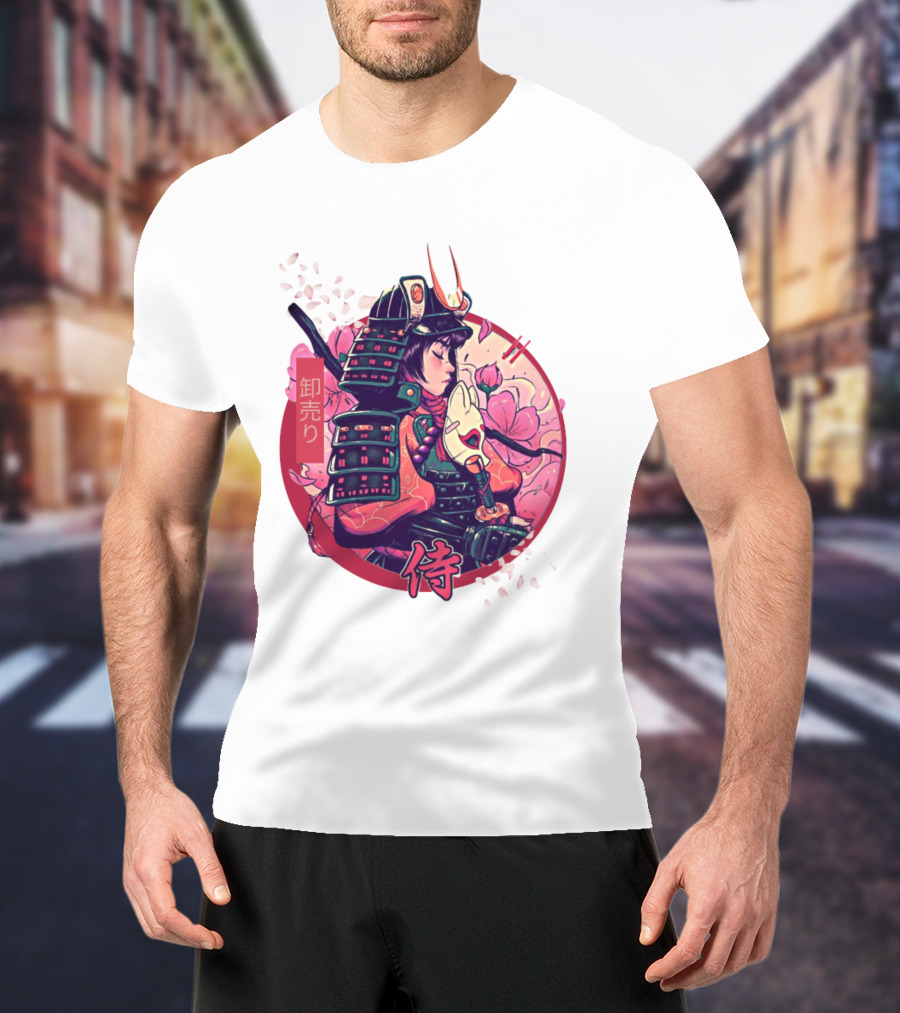 Samurai Girl Cherry Blossom Warrior Japan Kanji T-Shirt