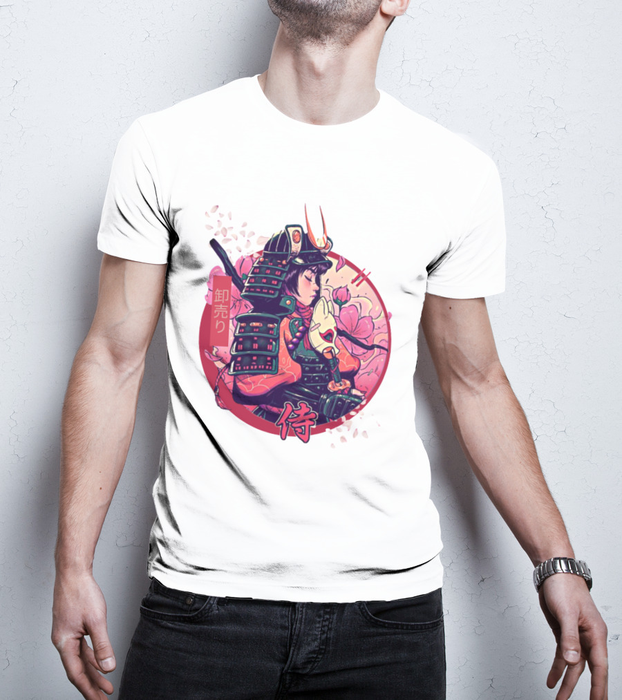 Samurai Girl Cherry Blossom Warrior Japan Kanji T-Shirt