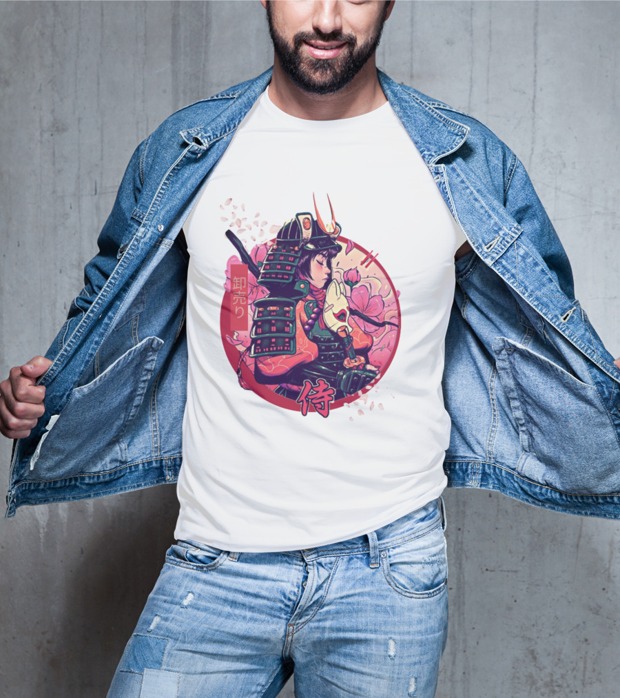 Samurai Girl Cherry Blossom Warrior Japan Kanji T-Shirt