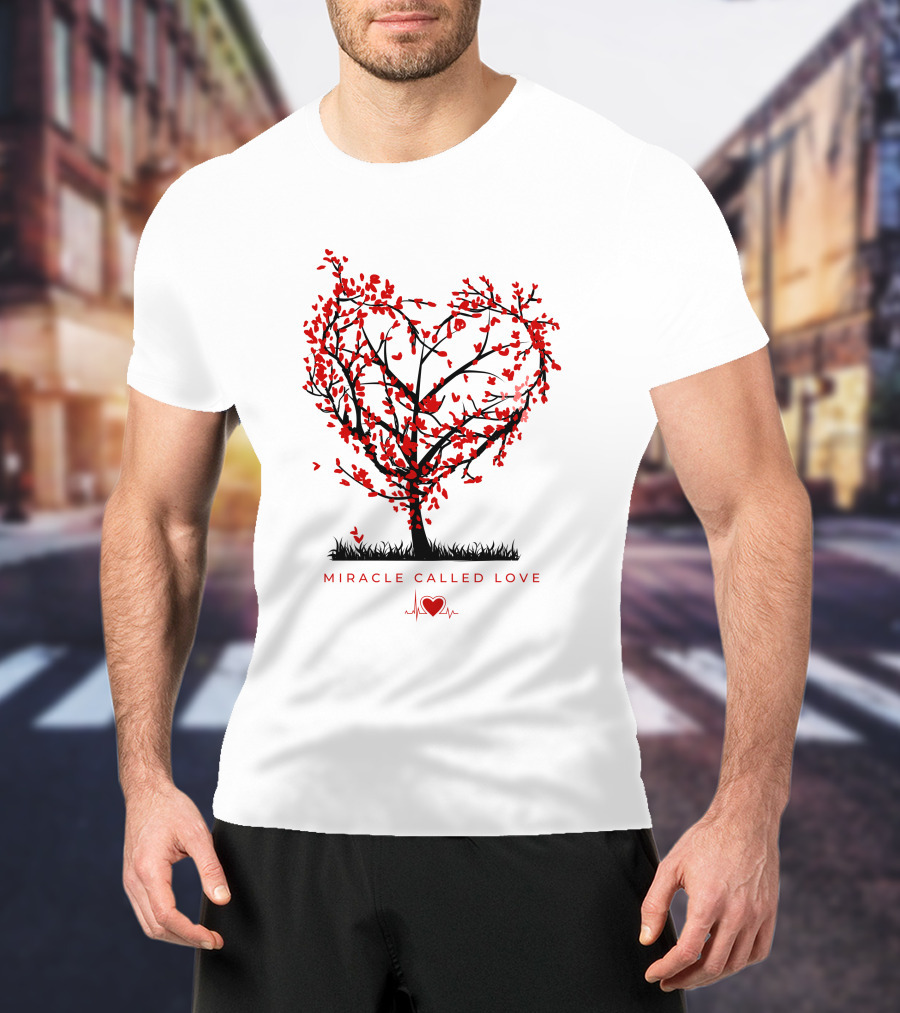 Miracle Called Love Heart-Shaped Tree With Red Leaves And Heartbeat T-Shirt